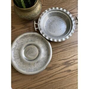 Vintage 1920s Aluminum Hand Forged Trays Art Deco Butterflies Florals